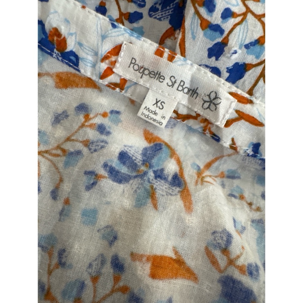Poupette St Barth Aria Floral Tiered Puff Sleeve Dress in Blue and White Size XS - Picture 5 of 9